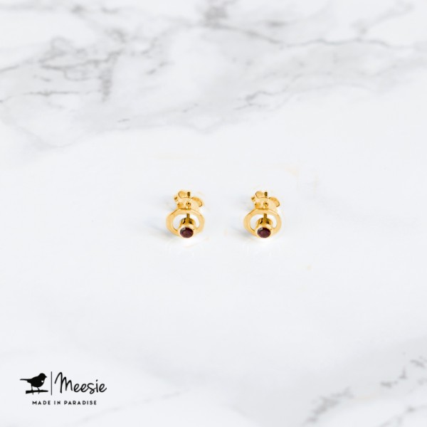 Oorbellen Studs Cirkel Granaat goud op zilver - 3 sets Oorbellen Studs Cirkel Granaat goud op zilver - 3 sets